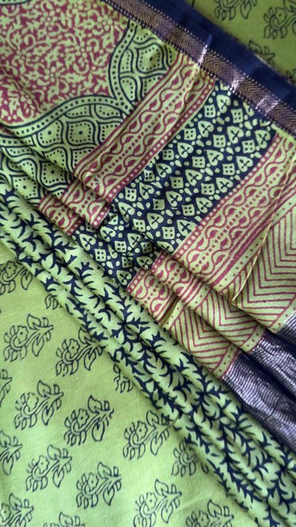 Maheshwari Green Black Bagh Print Suit