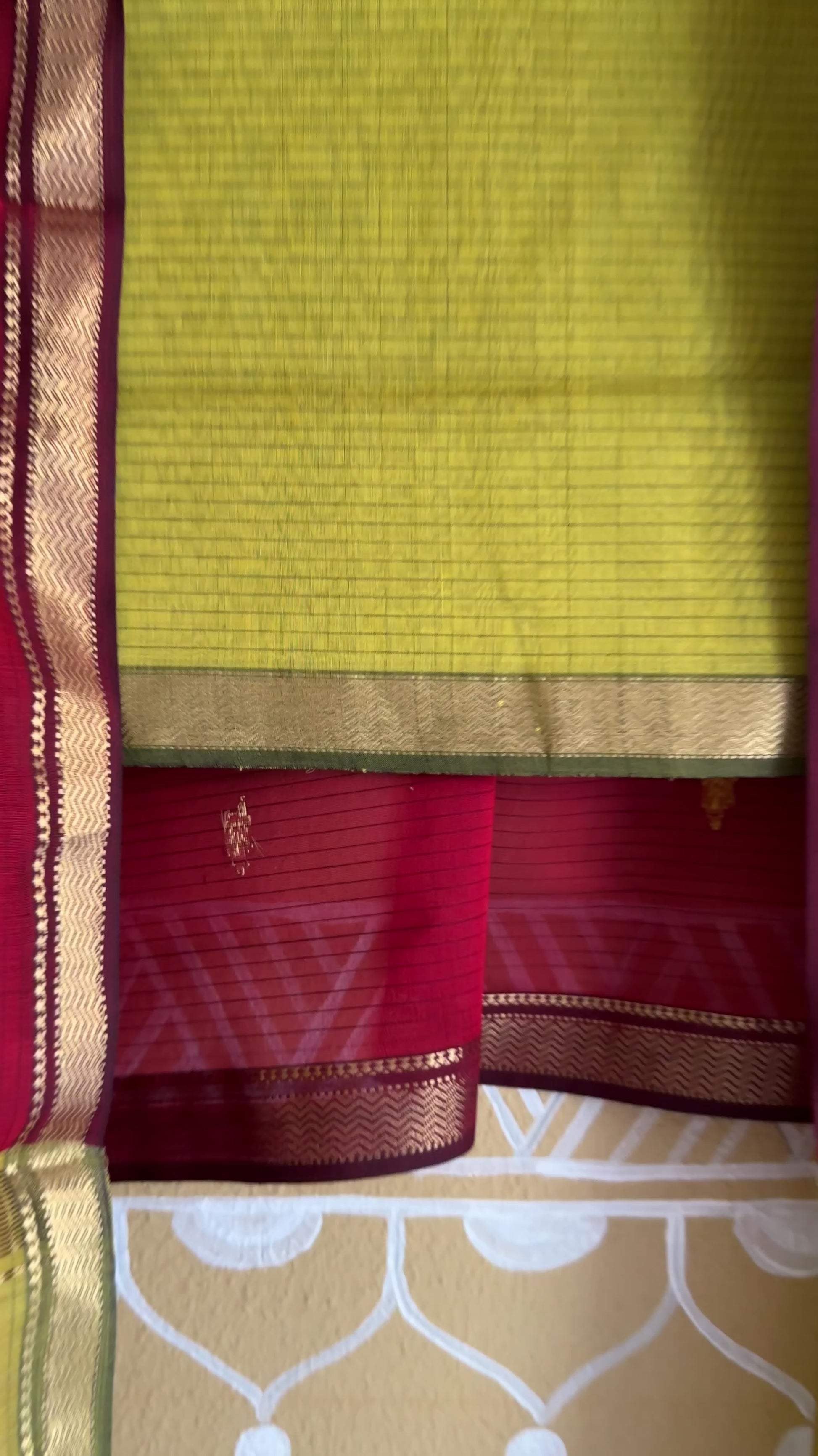 Maheshwari Mehandi & Red Motifs Top Dupatta Sets