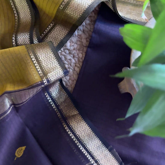 Maheshwari Mustard & Coffee Brown Motifs Top Dupatta Sets