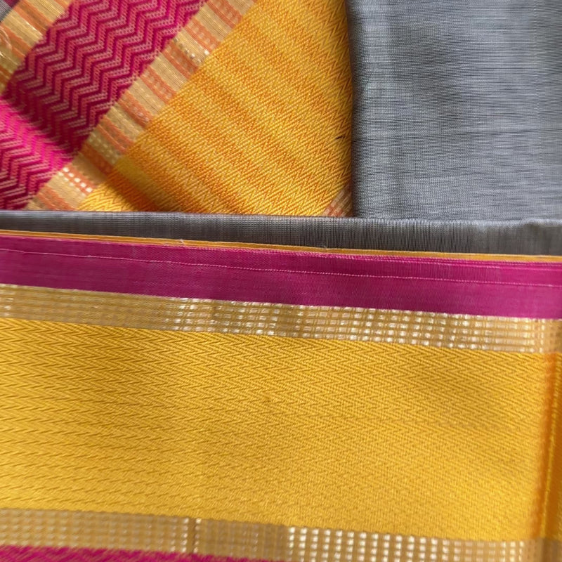 Maheshwari Grey Ganga Jamuna Rewa Border Saree GJD08