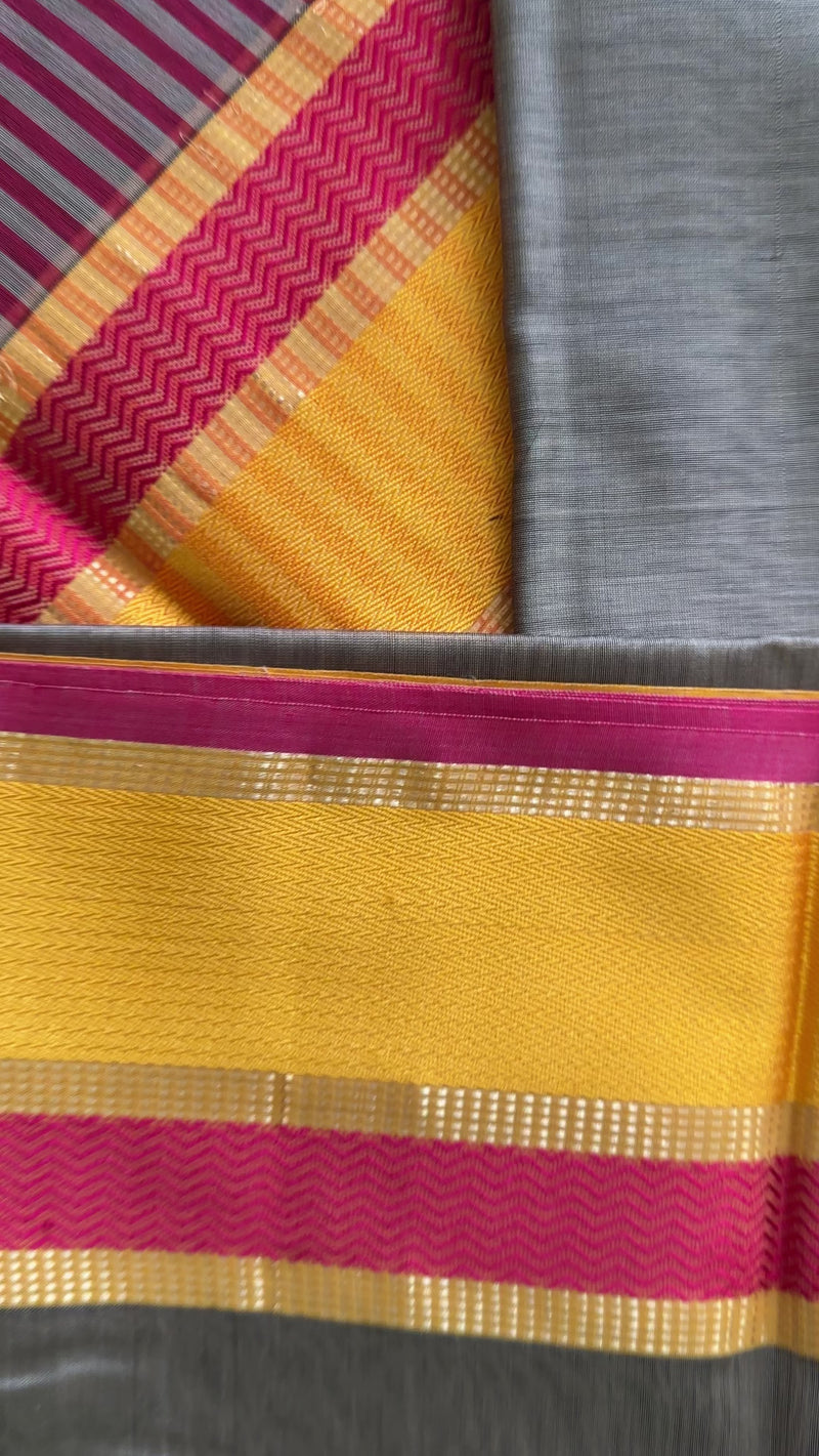 Maheshwari Grey Ganga Jamuna Rewa Border Saree GJD08
