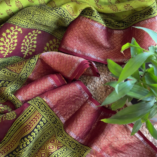 Maheshwari Green - Red Bagh Print Saree