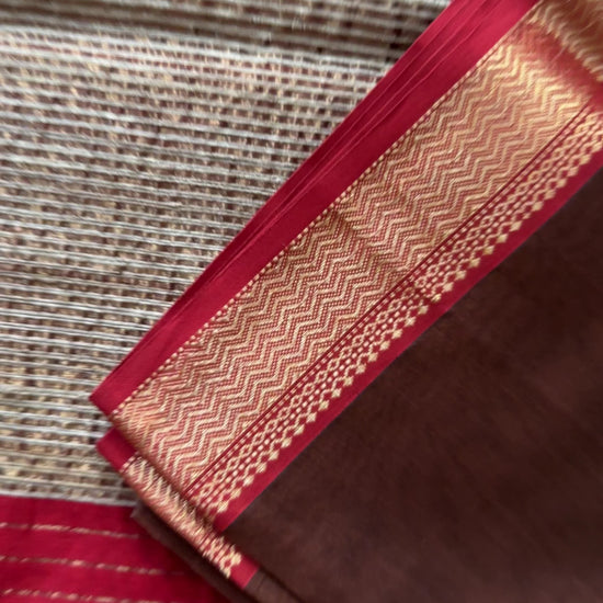 Maheshwari Brown Rewa Border Saree 