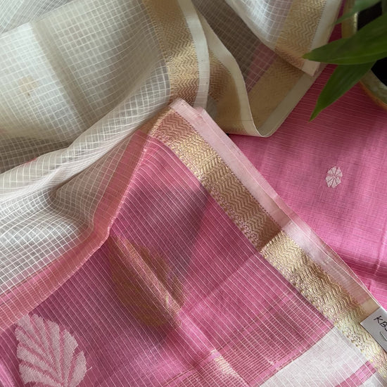 Maheshwari Pink - White Katan Motifs Top Dupatta Sets