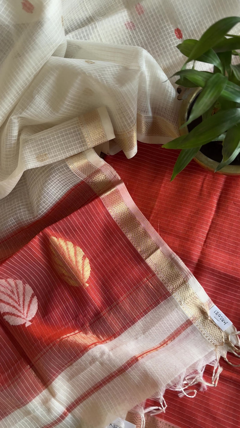 Maheshwari Orange - White Katan Motifs Top Dupatta Sets