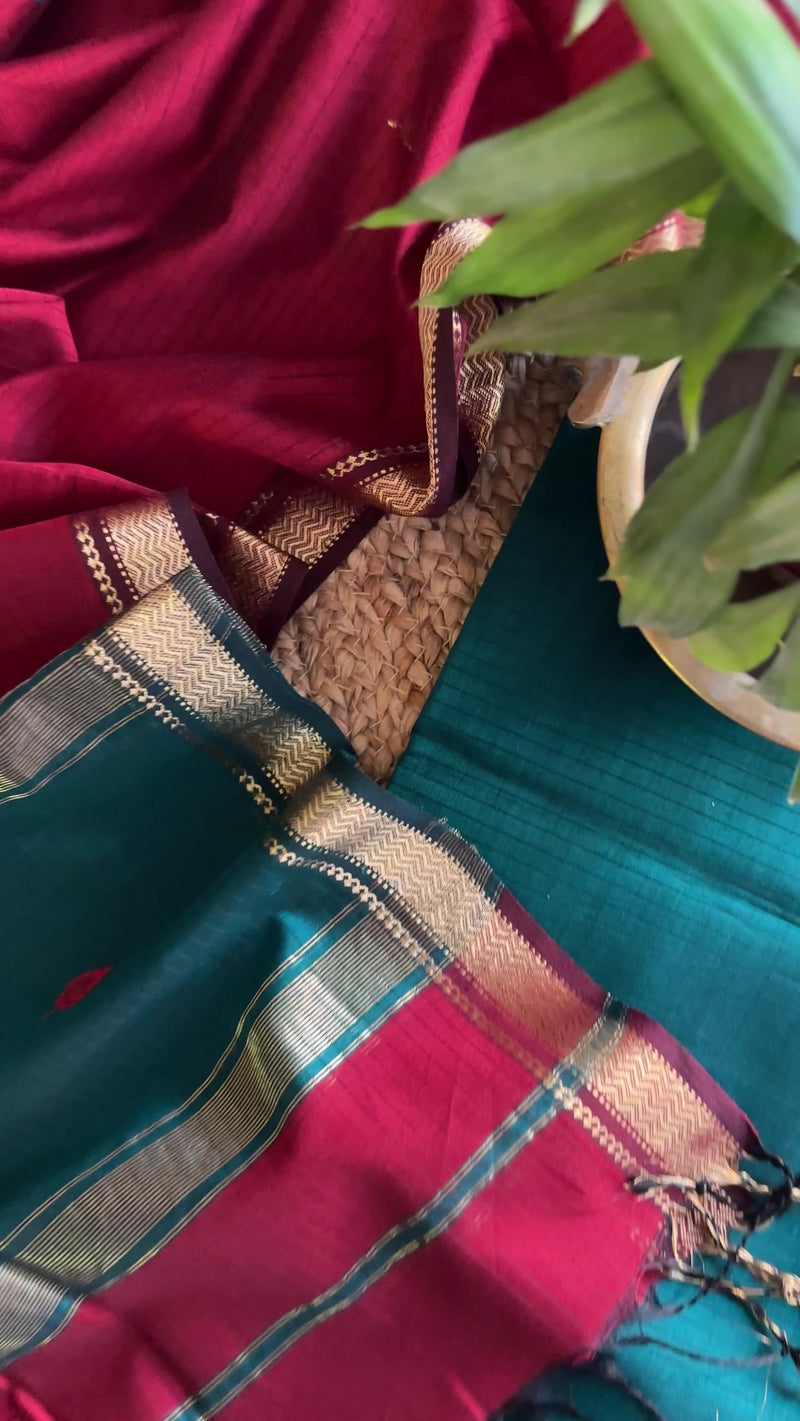 Maheshwari German Blue & Red Motifs Top Dupatta Sets