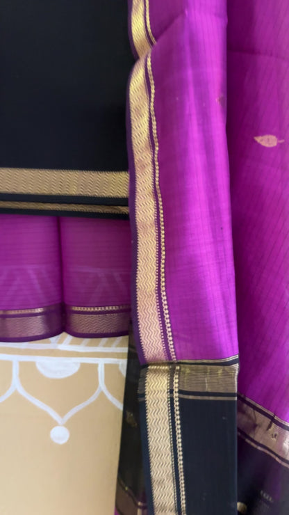 Maheshwari Magenta Black  Motifs Top Dupatta Sets