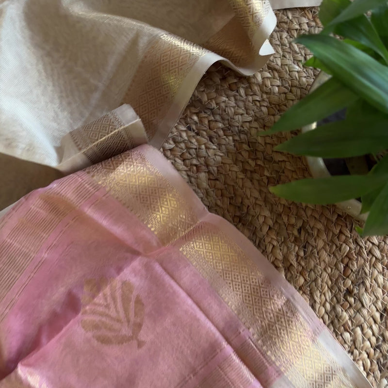 Maheshwari White and Baby Pink Tissue Dupatta-TDP-03