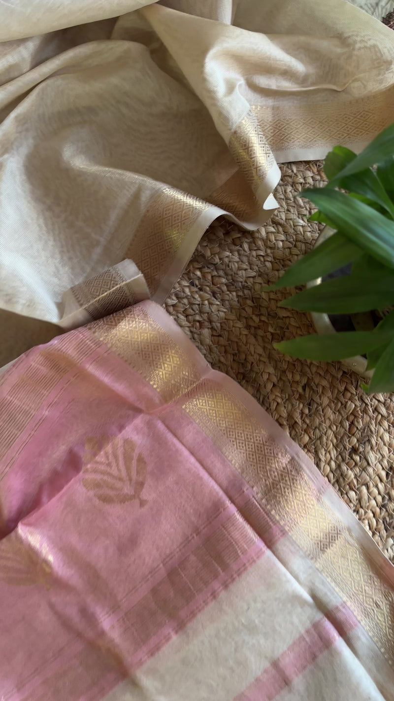 Maheshwari White and Baby Pink Tissue Dupatta-TDP-03