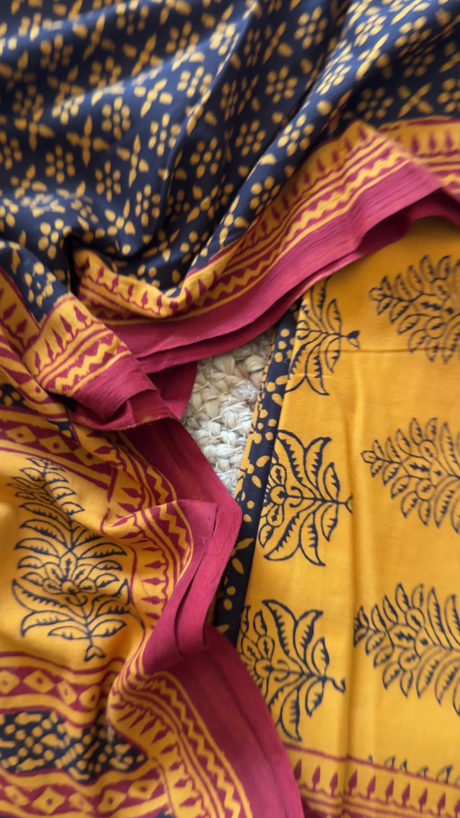 Yellow-Black Bagh Print Cotton Suit-BCS05