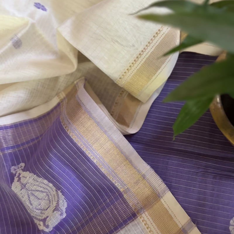 Maheshwari Lavender - White Motifs Top Dupatta Sets