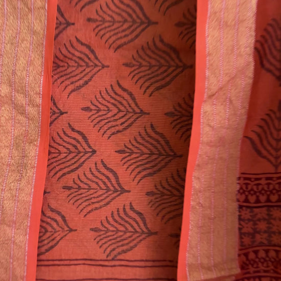 Maheshwari Tissue Rust Black Bagh Print Suit BT004