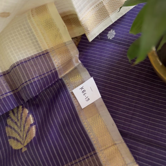 Maheshwari Purple Blue - White Katan Motifs Top Dupatta Sets