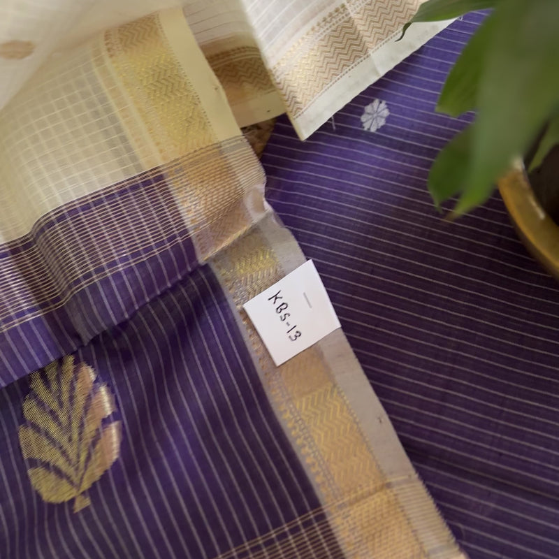 Maheshwari Purple Blue - White Katan Motifs Top Dupatta Sets