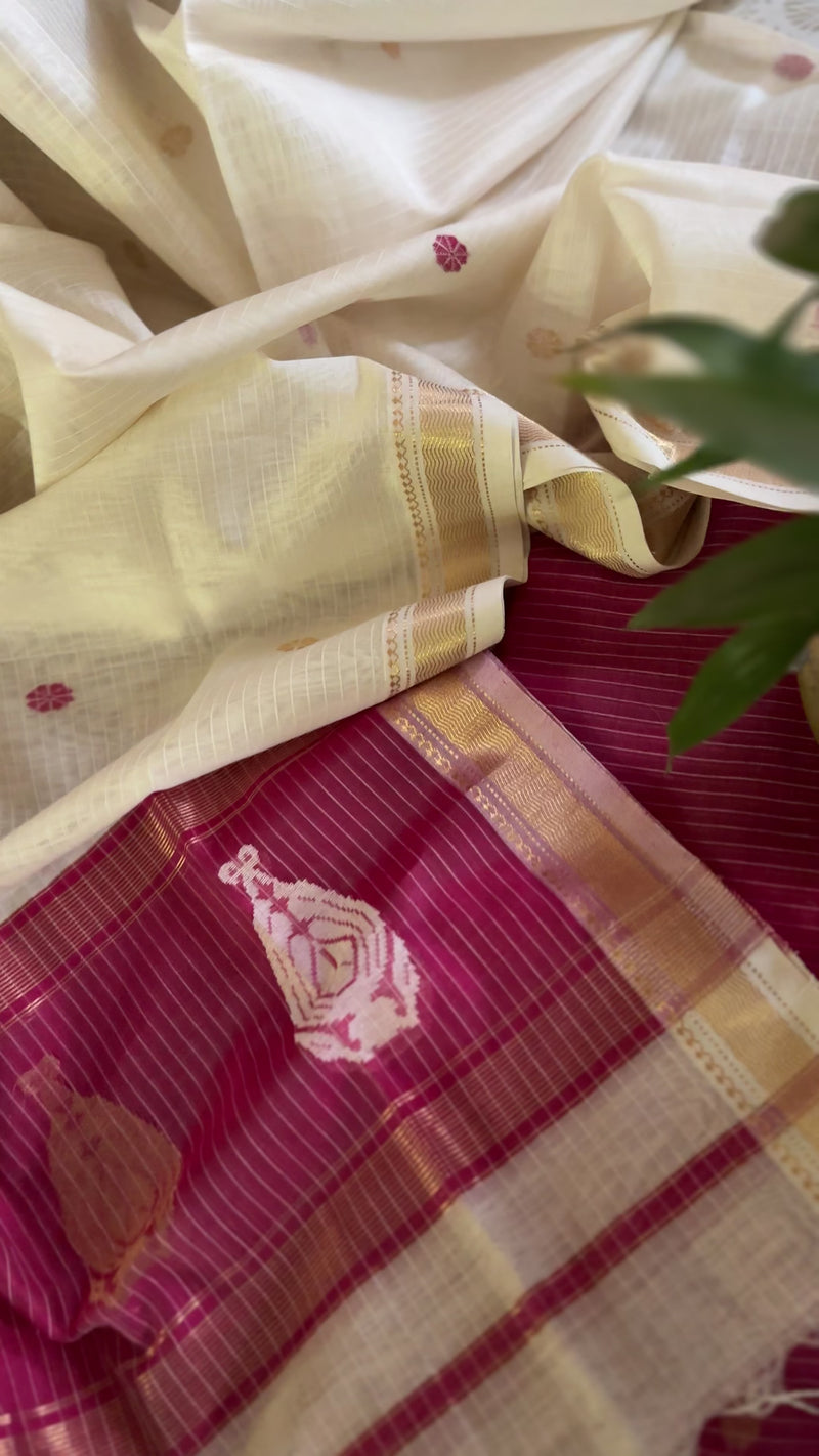 Maheshwari Hot Pink - White Motifs Top Dupatta Sets