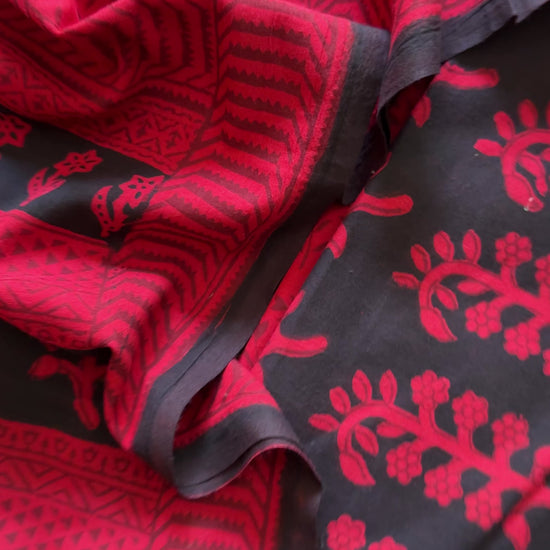 Red-Black Bagh Print Cotton Suit-BCS12