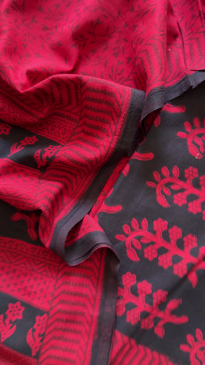 Red-Black Bagh Print Cotton Suit-BCS12