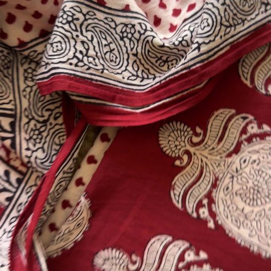 Red-White Bagh Print Cotton Suit-BCSP14