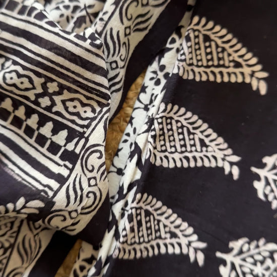 Black-White Bagh Print Cotton Suit- BCS10