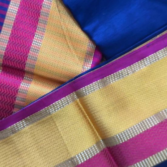 Maheshwari Royal Blue Ganga Jamuna Rewa Border Saree GJD03