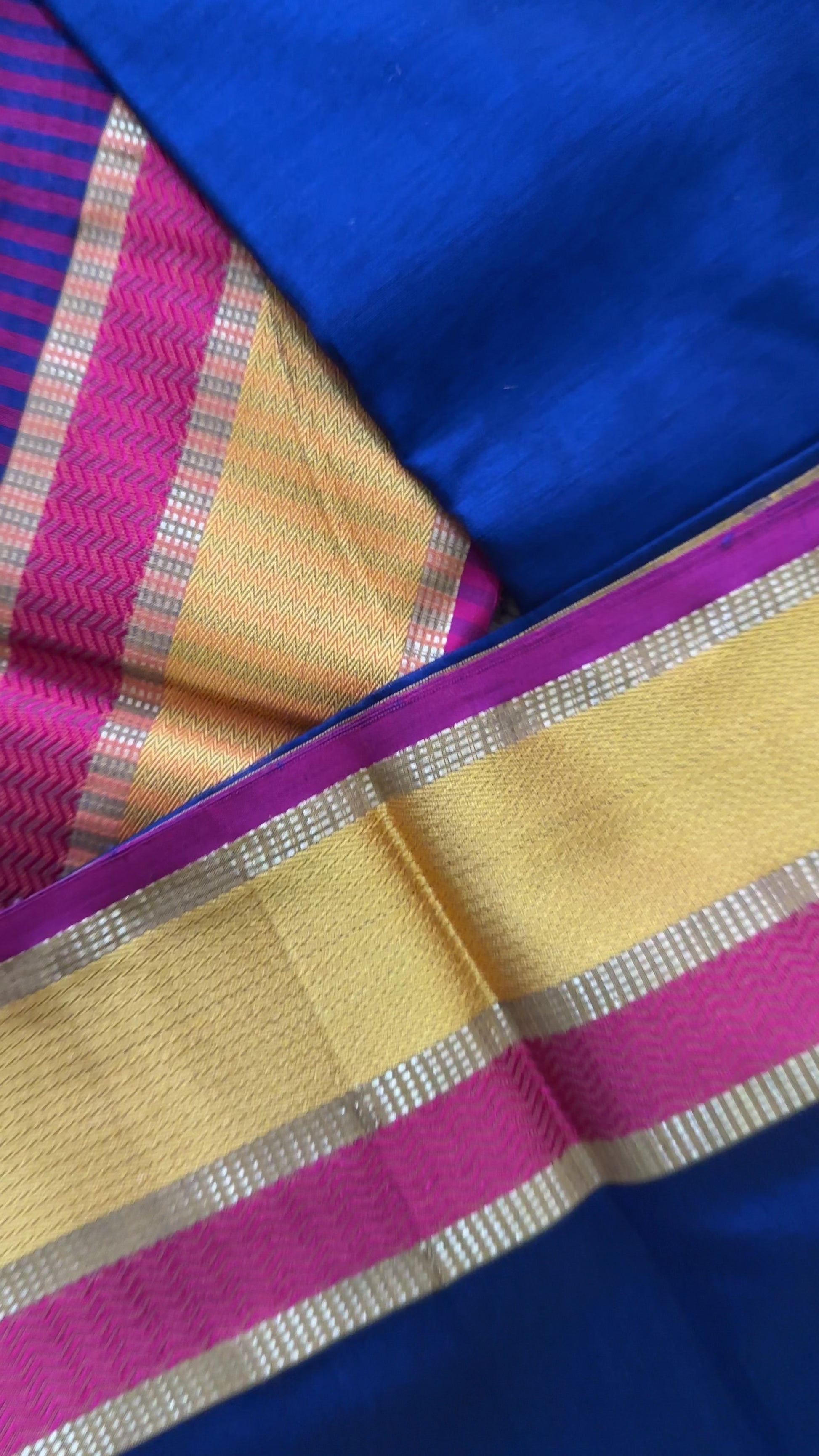 Maheshwari Royal Blue Ganga Jamuna Rewa Border Saree GJD03