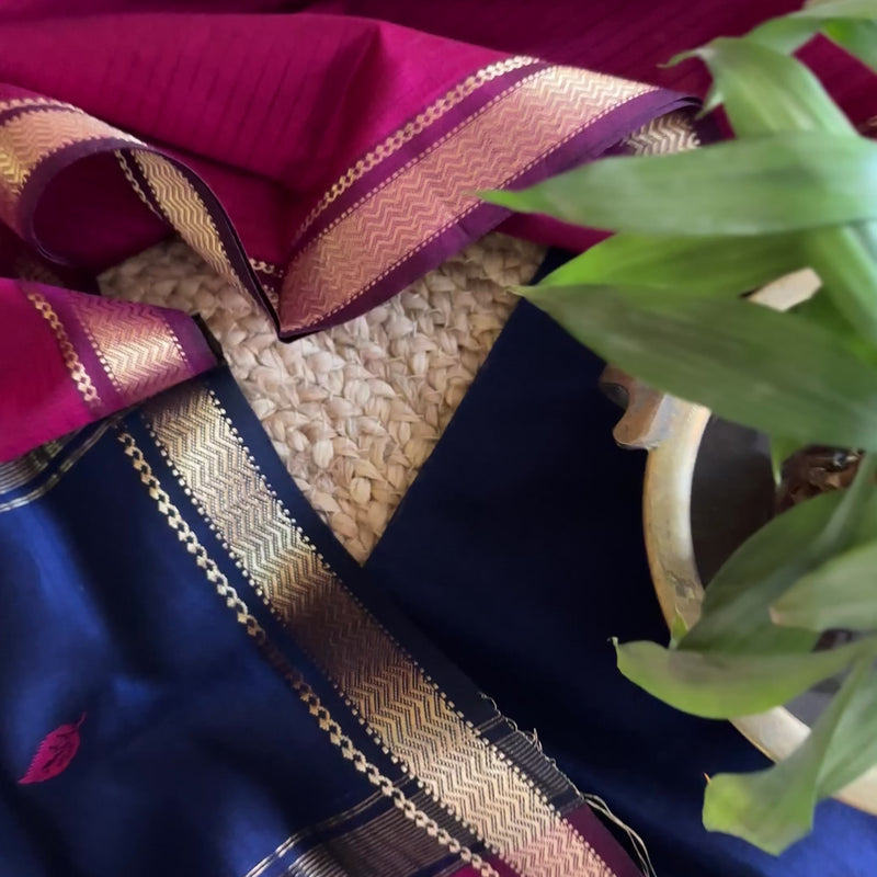 Maheshwari Blue & Rani Motifs Top Dupatta Sets