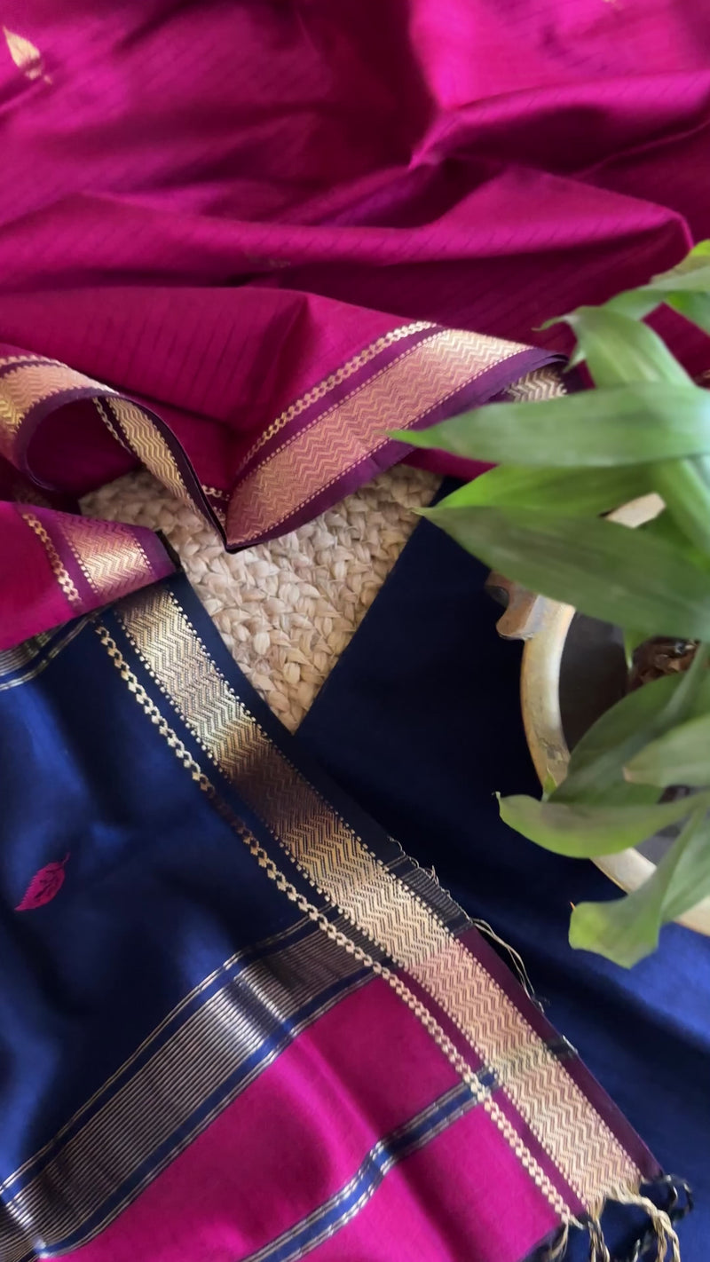 Maheshwari Blue & Rani Motifs Top Dupatta Sets