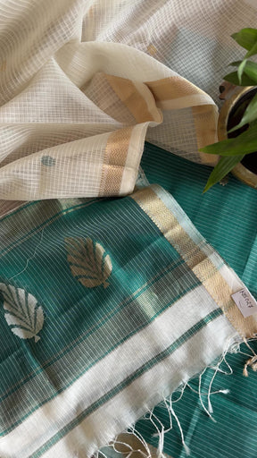 Maheshwari Teal Green - White Katan Motifs Top Dupatta Sets