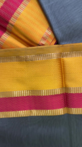 Maheshwari Grey Ganga Jamuna Rewa Border Saree 