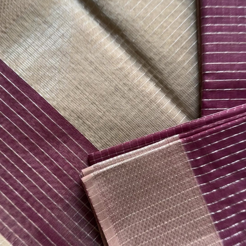 Maheshwari Wine ~ Silver Zari Checkered Silk Saree