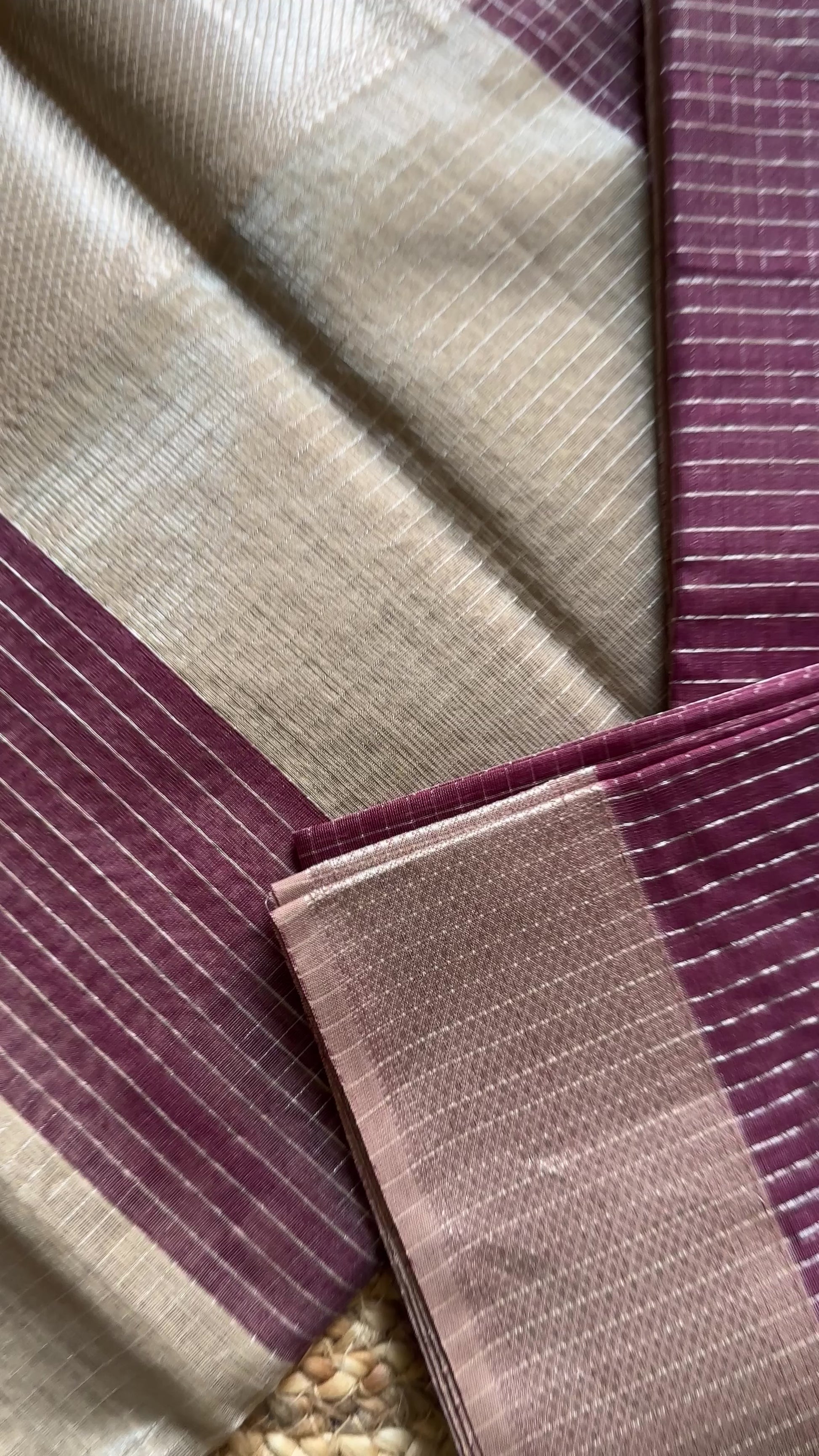 Maheshwari Wine ~ Silver Zari Checkered Silk Saree