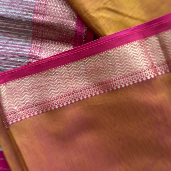 Maheshwari Golden Yellow Rewa Border Saree