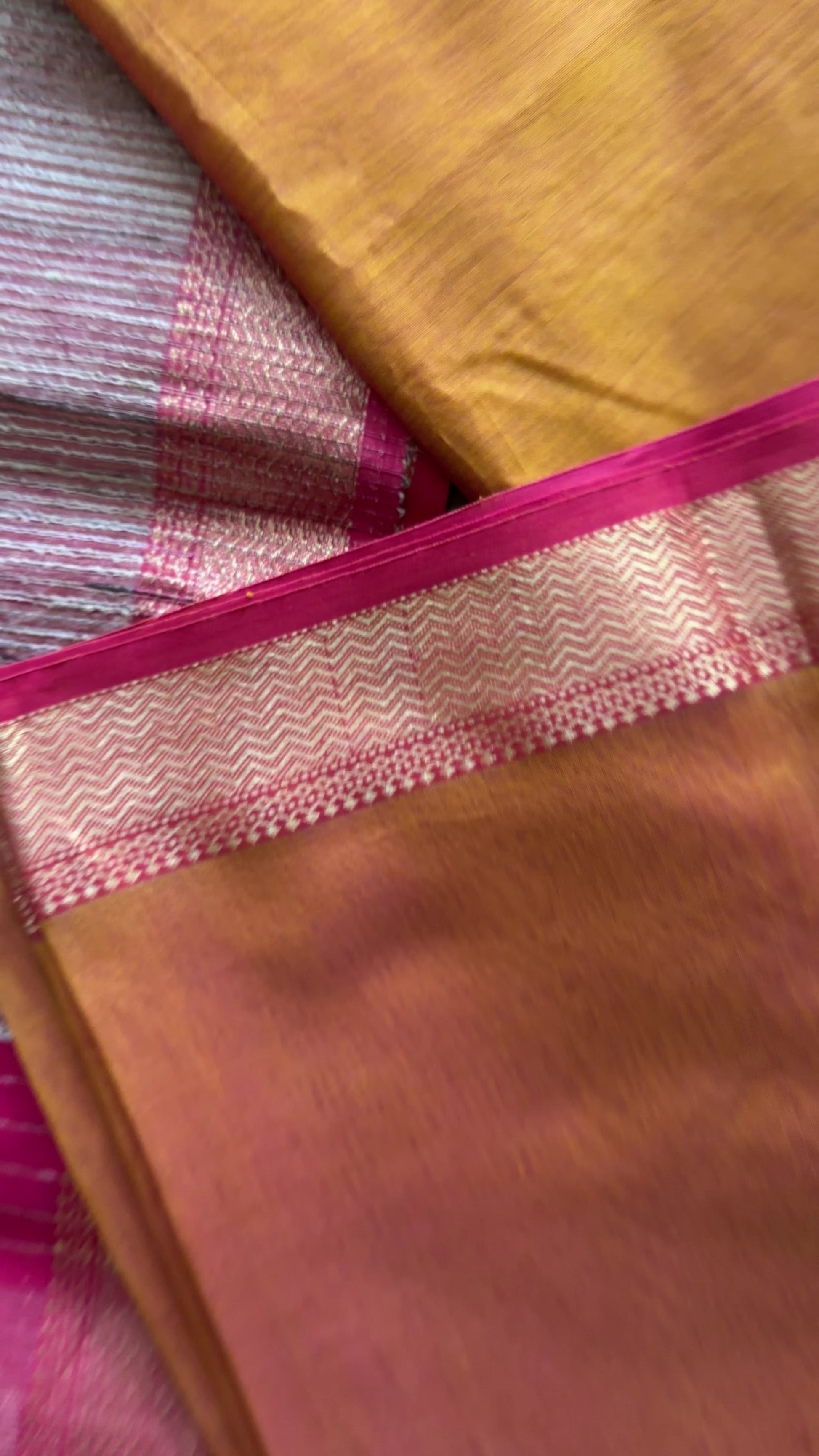 Maheshwari Golden Yellow Rewa Border Saree