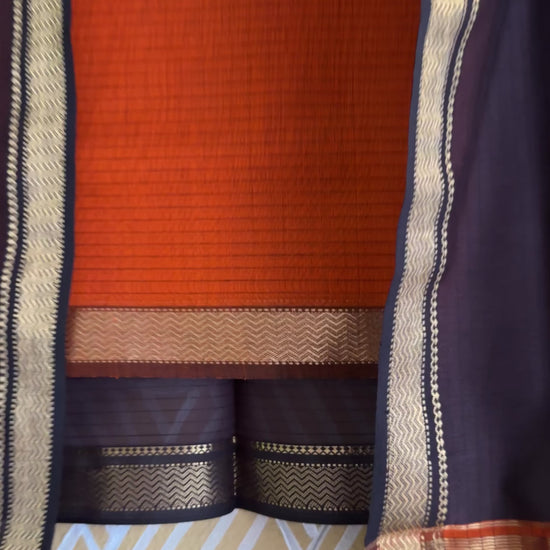 Maheshwari Orange & Black Motifs Top Dupatta Sets