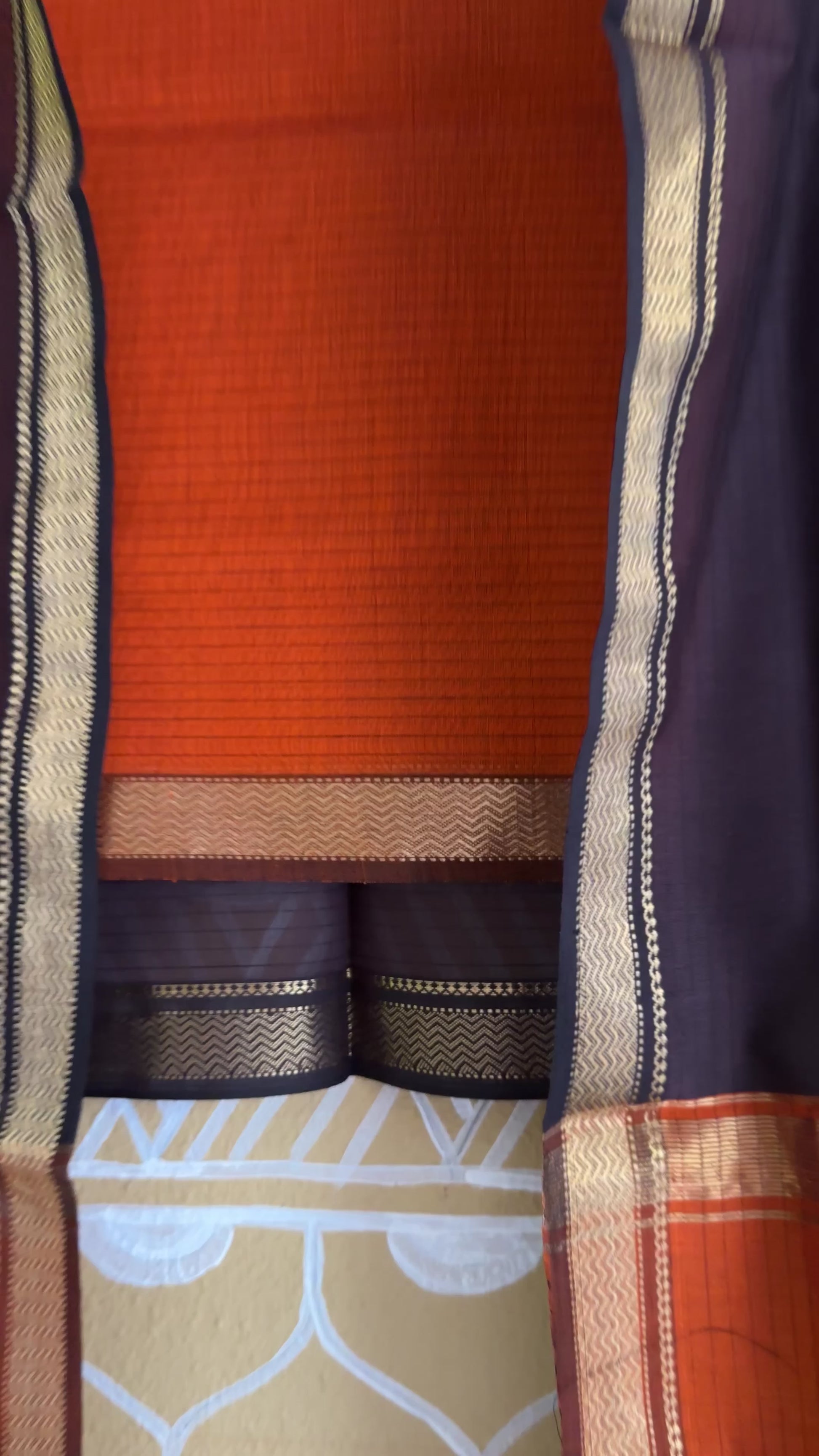 Maheshwari Orange & Black Motifs Top Dupatta Sets