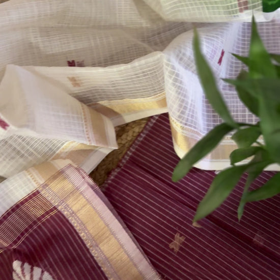 Maheshwari Cherry - White Katan Motifs Top Dupatta Sets
