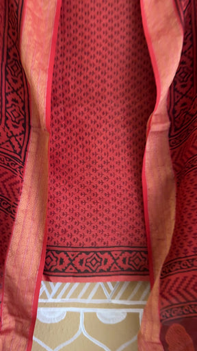 Maheshwari Tissue Rust Red Bagh Print Suit