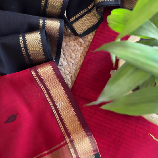 Maheshwari Red- Black Motifs Top Dupatta Sets PST04