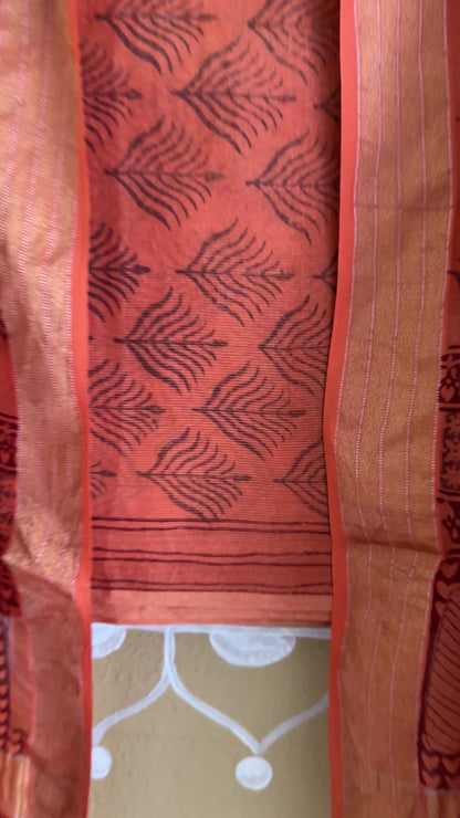 Maheshwari Tissue Rust Black Bagh Print Suit
