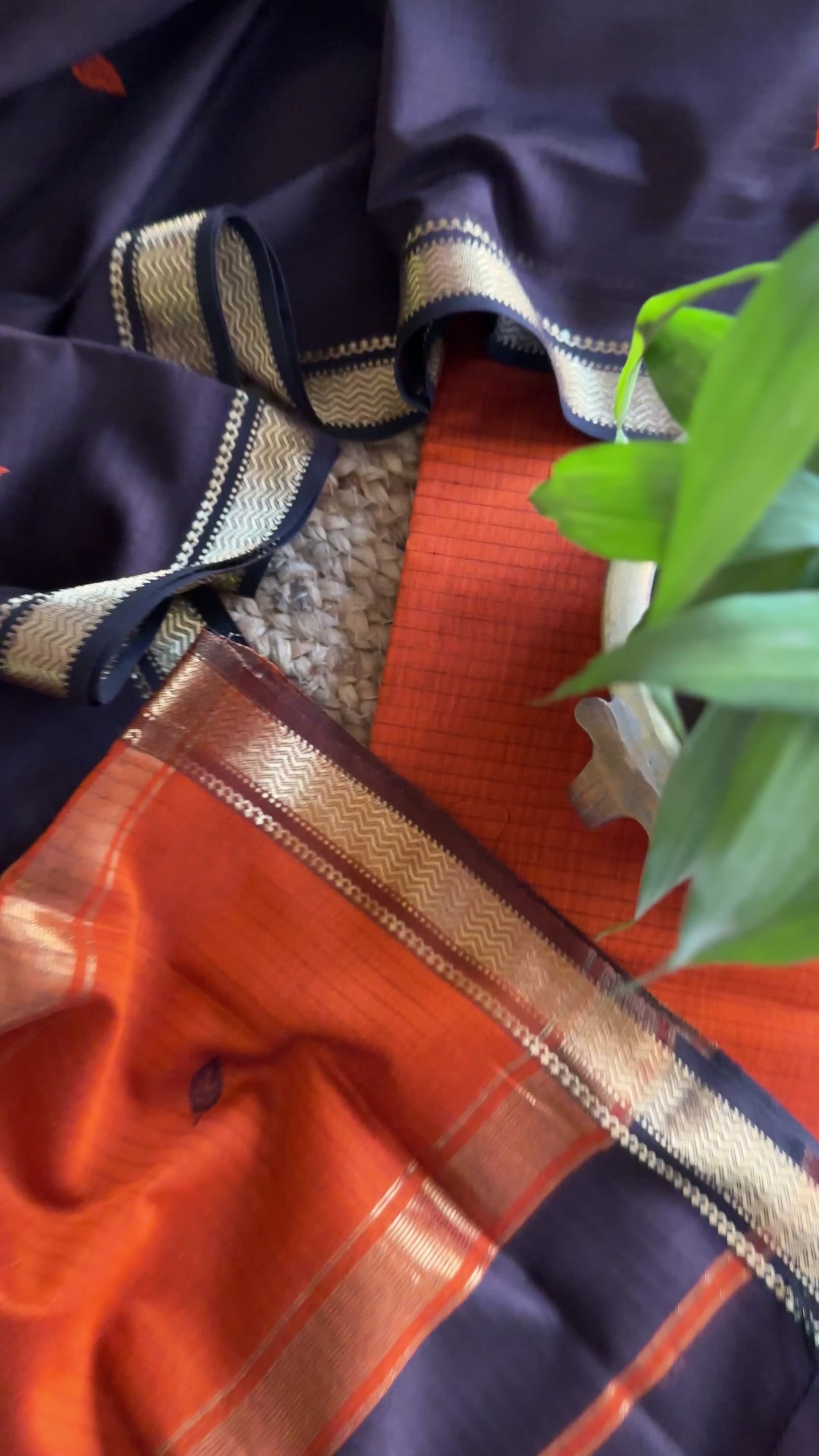 Maheshwari Orange & Black Motifs Top Dupatta Sets