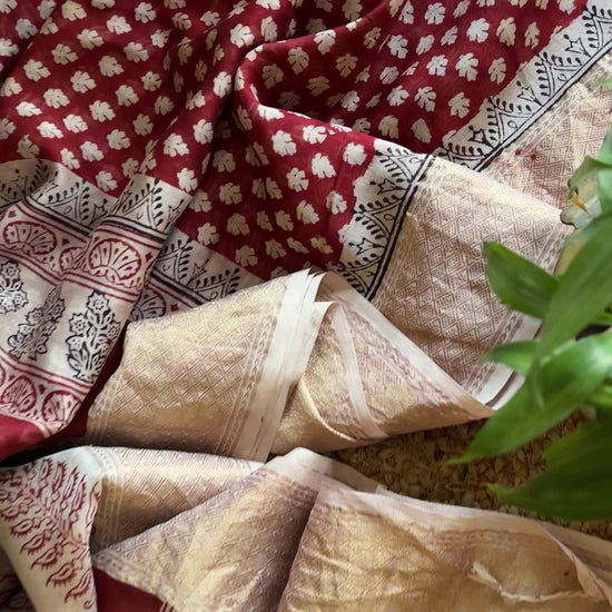 Maheshwari Red - White Bagh Print Saree