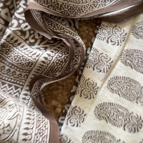 Brown-White Bagh Print Cotton Suit with Aami Butta- BCSP18