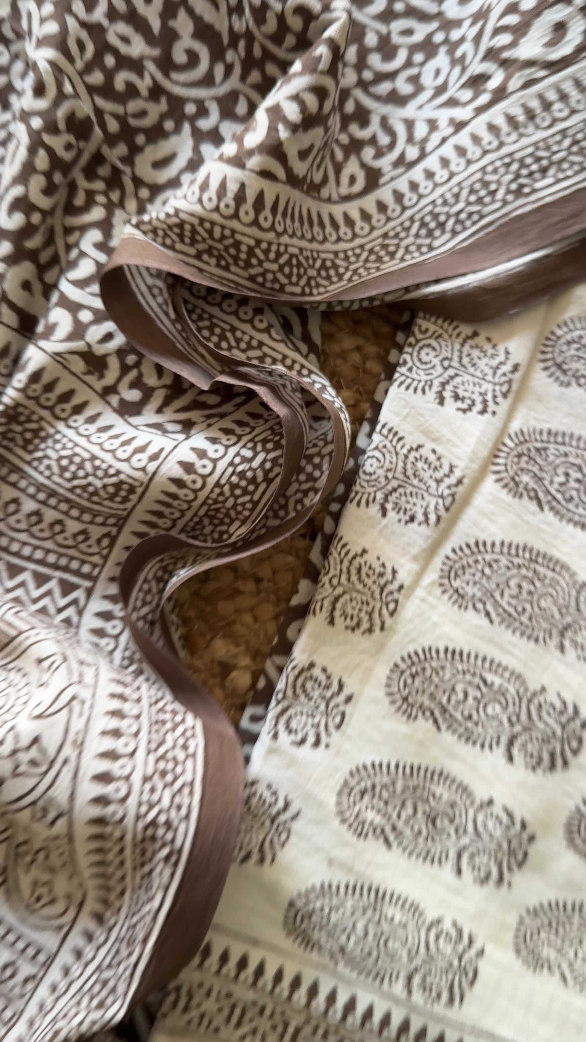 Brown-White Bagh Print Cotton Suit with Aami Butta- BCSP18