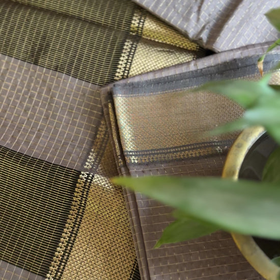 Maheshwari Light Beige Chikoo Zari Checkered Sarees