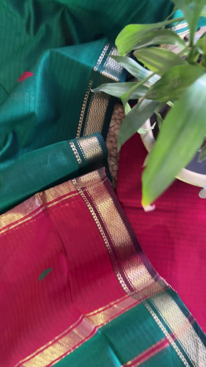 Maheshwari Rama Green - Maroon Motifs Top Dupatta Sets