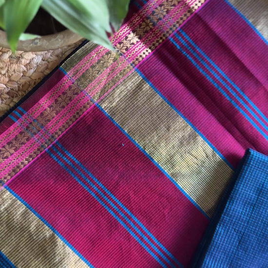 Maheshwari German Blue Garbha Reshami Silk Sarees