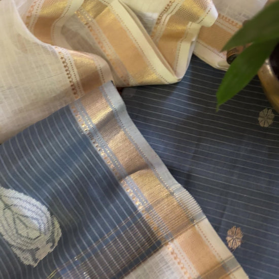 Maheshwari Grey - White Motifs Top Dupatta Sets