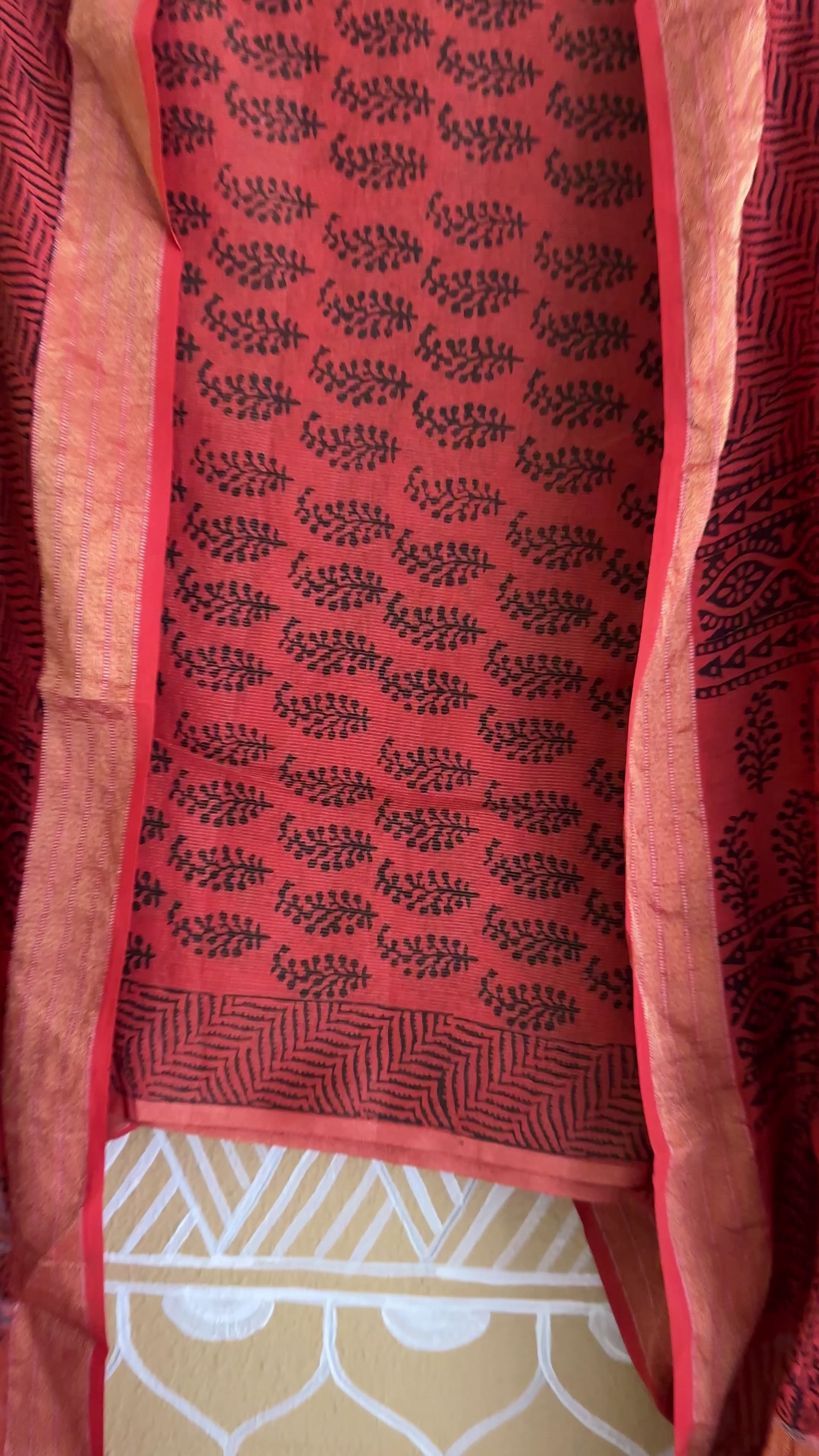 Maheshwari Tissue Rust Black Bagh Print Suit BT007