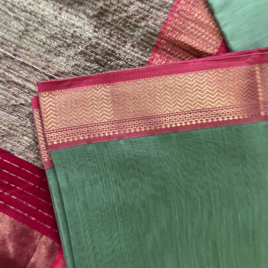 Maheshwari Pista Green Rewa Border Saree