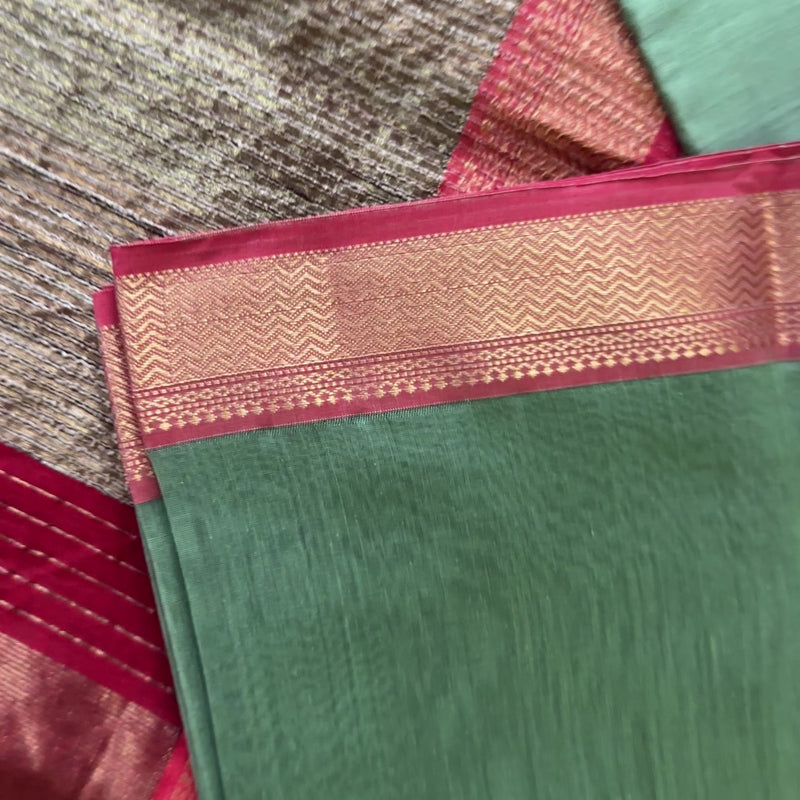 Maheshwari Pista Green Rewa Border Saree